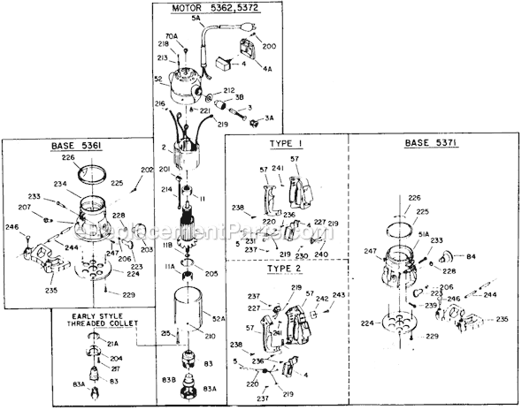 Page A Diagram and Parts List for 5372  Porter Cable Router